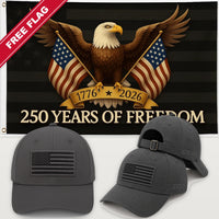 Gray Flag Hat + Black Eagle 250 Years of Freedom Flag - America 250th Flag Hat & Flag Bundle