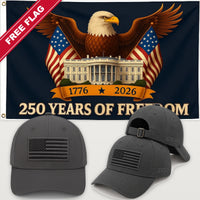 Gray Flag Hat + Eagle & White House Flag - America 250th Flag Hat & Flag Bundle
