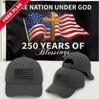 Gray Flag Hat + One Nation Under God Flag - America 250th Flag Hat & Flag Bundle