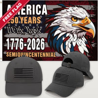 Gray Flag Hat + Semiquincentennial Eagle Flag - America 250th Flag Hat & Flag Bundle