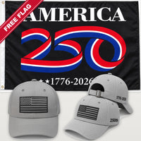 Light Gray Flag Hat + America 250 Flag (Black) - America 250th Flag Hat & Flag Bundle