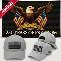 Light Gray Flag Hat + Black Eagle 250 Years of Freedom Flag - America 250th Flag Hat & Flag Bundle