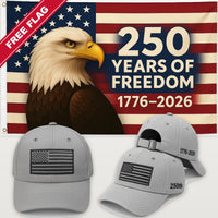 Light Gray Flag Hat + Eagle 250 Years of Freedom Flag - America 250th Flag Hat & Flag Bundle