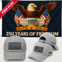 Light Gray Flag Hat + Eagle & White House Flag - America 250th Flag Hat & Flag Bundle