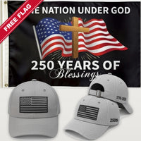 Light Gray Flag Hat + One Nation Under God Flag - America 250th Flag Hat & Flag Bundle