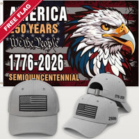 Light Gray Flag Hat + Semiquincentennial Eagle Flag - America 250th Flag Hat & Flag Bundle