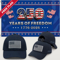 Navy Blue Flag Hat + 250 Years of Freedom Flag (Blue) - America 250th Flag Hat & Flag Bundle