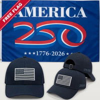 Navy Blue Flag Hat + America 250 Flag (Blue) - America 250th Flag Hat & Flag Bundle