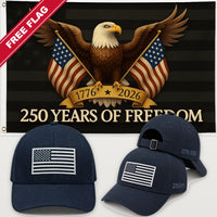 Navy Blue Flag Hat + Black Eagle 250 Years of Freedom Flag - America 250th Flag Hat & Flag Bundle