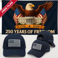 Navy Blue Flag Hat + Eagle & White House Flag - America 250th Flag Hat & Flag Bundle
