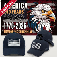 Navy Blue Flag Hat + Semiquincentennial Eagle Flag - America 250th Flag Hat & Flag Bundle
