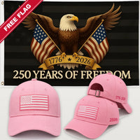 Pink Flag Hat + Black Eagle 250 Years of Freedom Flag - America 250th Flag Hat & Flag Bundle