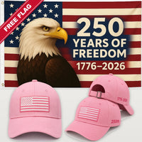 Pink Flag Hat + Eagle 250 Years of Freedom Flag - America 250th Flag Hat & Flag Bundle