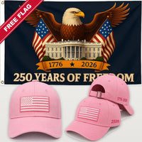 Pink Flag Hat + Eagle & White House Flag - America 250th Flag Hat & Flag Bundle