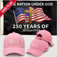 Pink Flag Hat + One Nation Under God Flag - America 250th Flag Hat & Flag Bundle