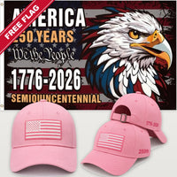 Pink Flag Hat + Semiquincentennial Eagle Flag - America 250th Flag Hat & Flag Bundle