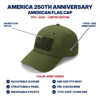 America 250th Anniversary Flag Cap - Army Green - features infographic