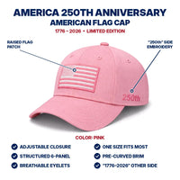America 250th Anniversary Flag Cap - Pink - features infographic