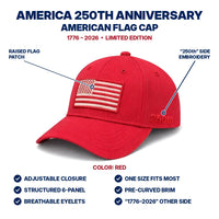 America 250th Anniversary Flag Cap - Red - features infographic