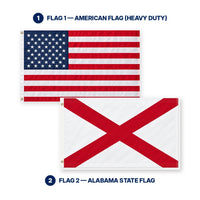 Heavy Duty American Flag and Alabama State Flag 3x5 2-Pack features and size details