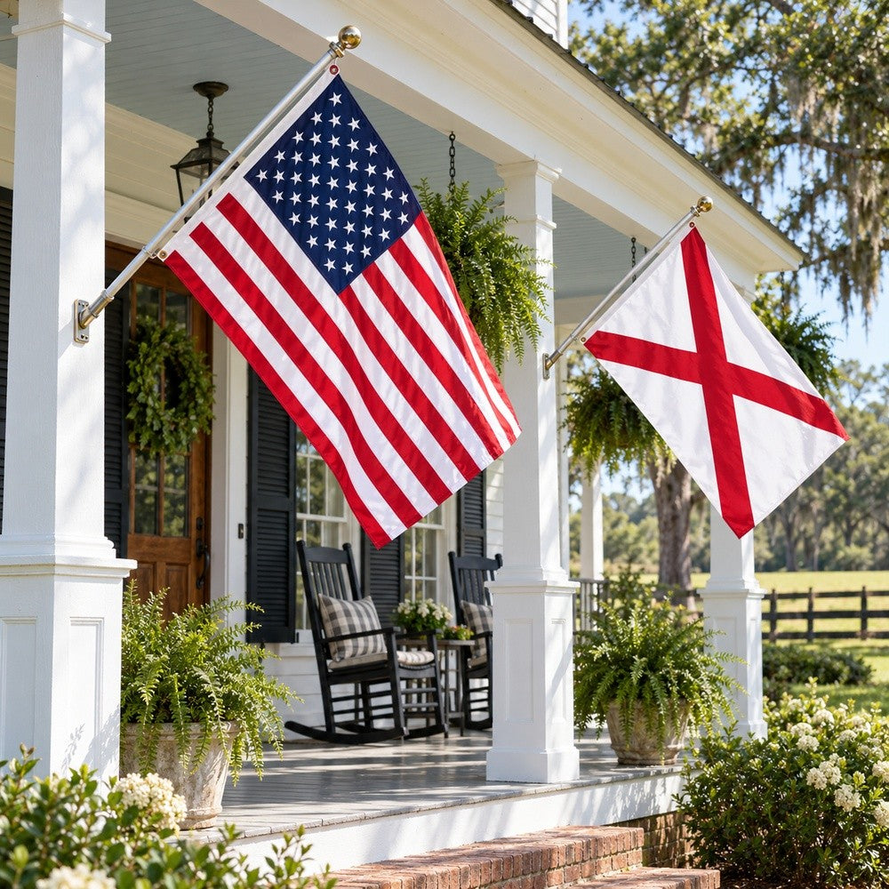Heavy Duty American Flag and Alabama State Flag 3x5 2-Pack displayed outdoors