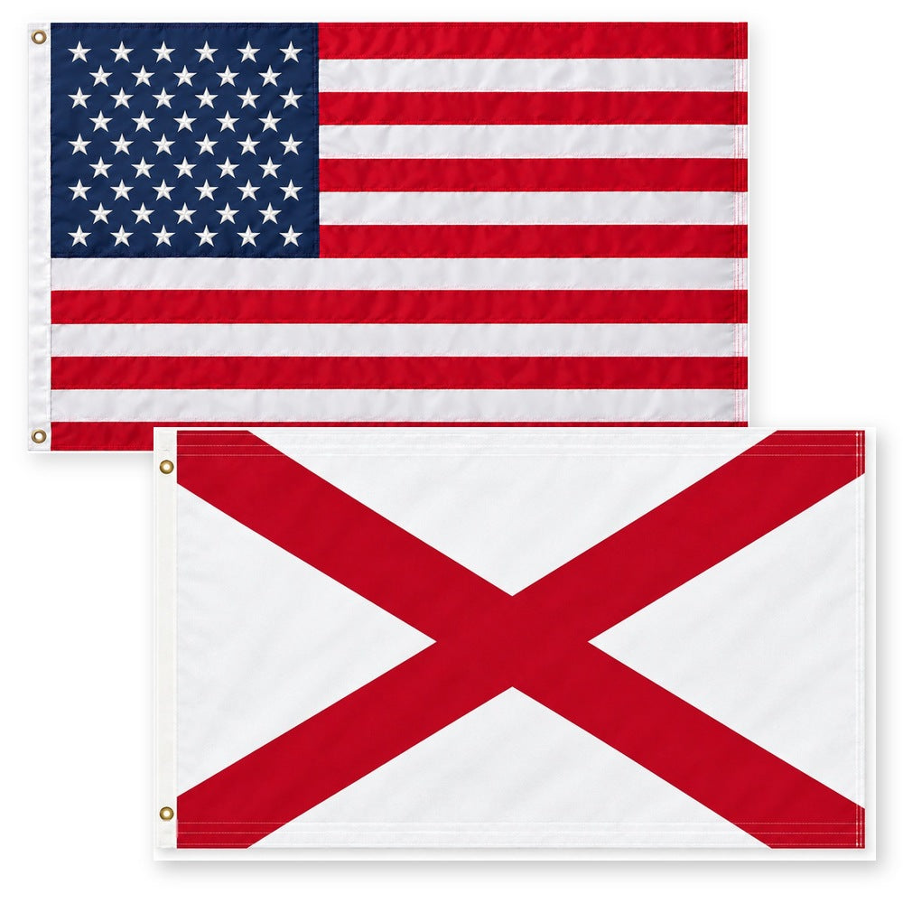 Heavy Duty American Flag and Alabama State Flag 3x5 2-Pack