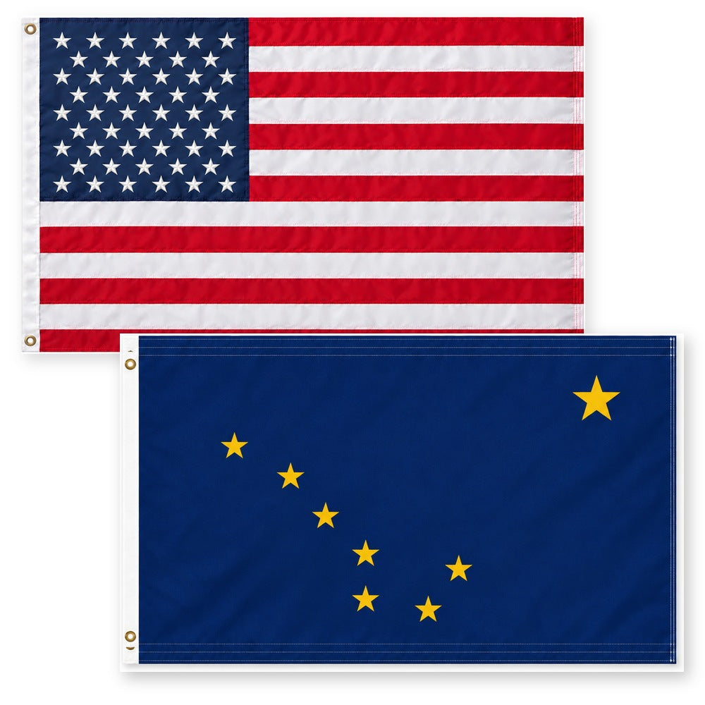 Heavy Duty American Flag and Alaska State Flag 3x5 2-Pack