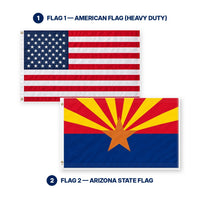 Heavy Duty American Flag and Arizona State Flag 3x5 2-Pack features and size details