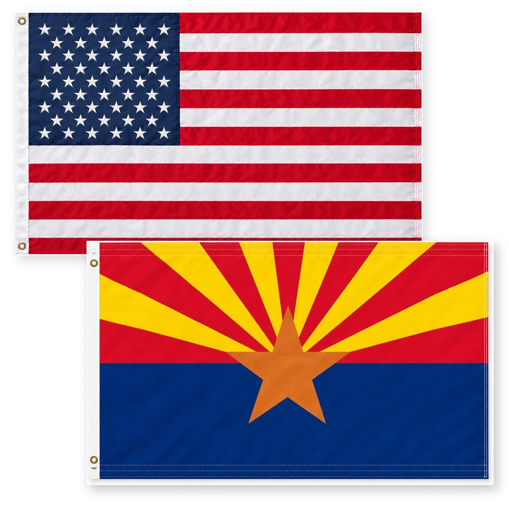 Heavy Duty American Flag and Arizona State Flag 3x5 2-Pack