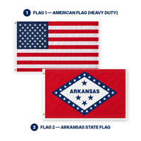Heavy Duty American Flag and Arkansas State Flag 3x5 2-Pack features and size details