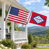 Heavy Duty American Flag and Arkansas State Flag 3x5 2-Pack displayed outdoors