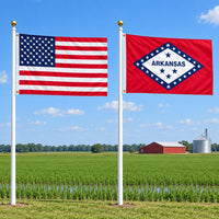 Heavy Duty American Flag and Arkansas State Flag 3x5 2-Pack displayed outdoors