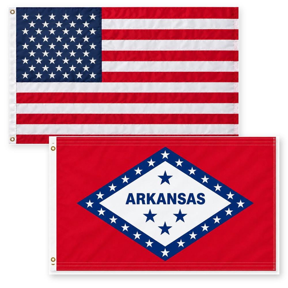 Heavy Duty American Flag and Arkansas State Flag 3x5 2-Pack