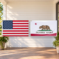 Heavy Duty American Flag and California State Flag 3x5 2-Pack displayed outdoors