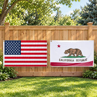 Heavy Duty American Flag and California State Flag 3x5 2-Pack displayed outdoors