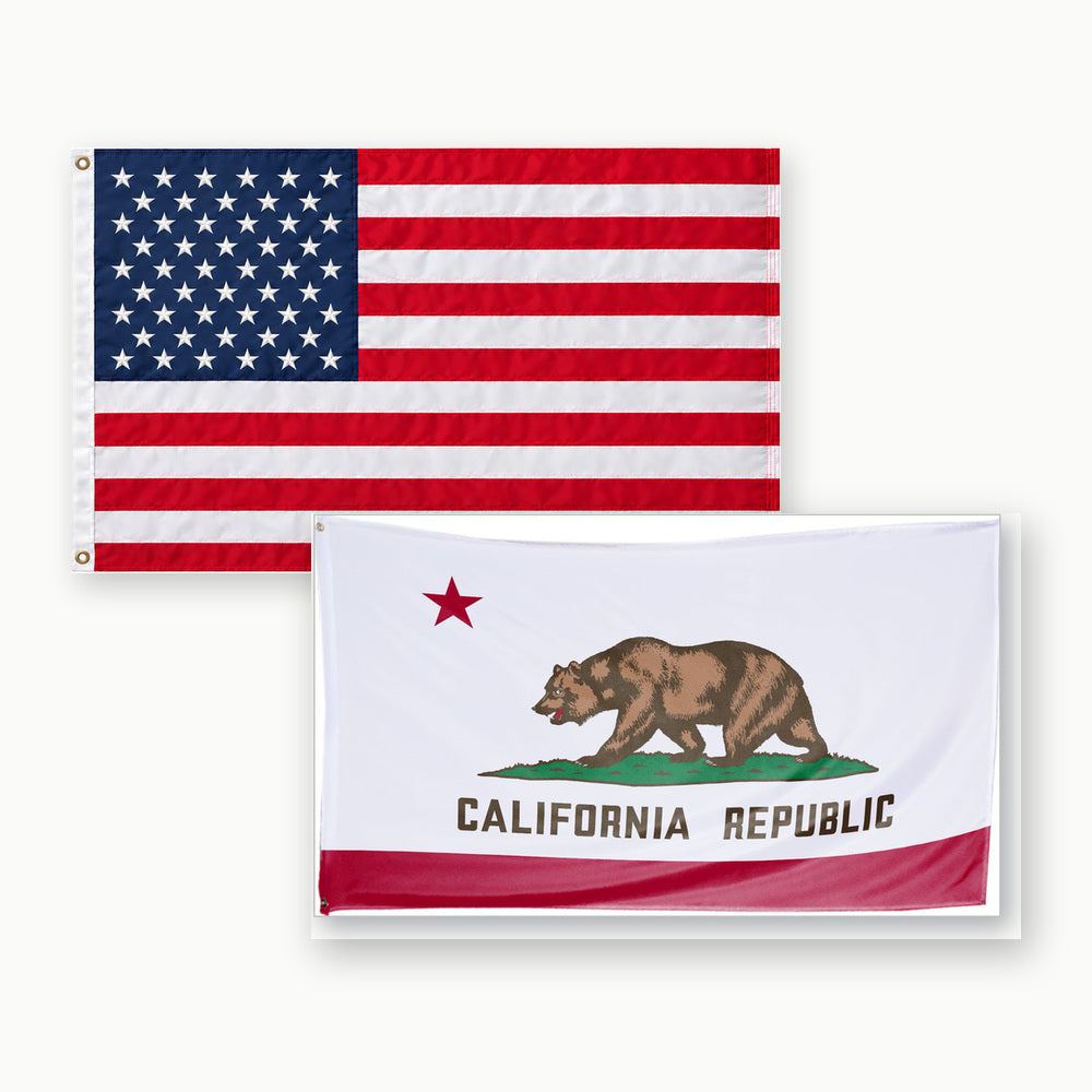 Heavy Duty American Flag and California State Flag 3x5 2-Pack