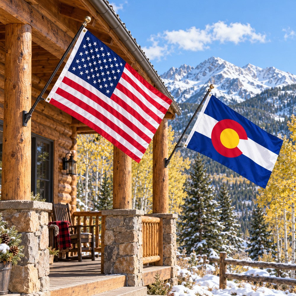 Heavy Duty American Flag and Colorado State Flag 3x5 2-Pack displayed outdoors