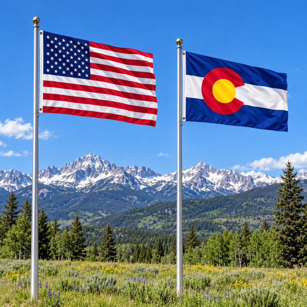 Heavy Duty American Flag and Colorado State Flag 3x5 2-Pack displayed outdoors