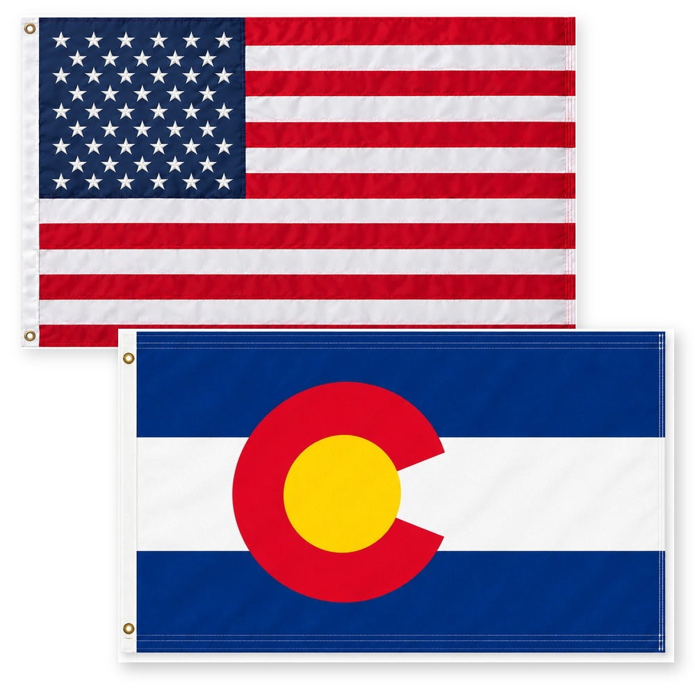 Heavy Duty American Flag and Colorado State Flag 3x5 2-Pack