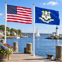Heavy Duty American Flag and Connecticut State Flag 3x5 2-Pack displayed outdoors