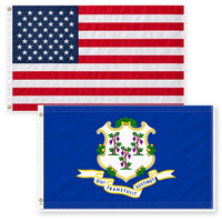 Heavy Duty American Flag and Connecticut State Flag 3x5 2-Pack