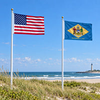 Heavy Duty American Flag and Delaware State Flag 3x5 2-Pack displayed outdoors