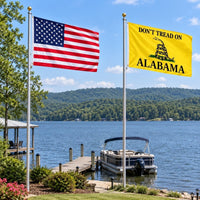 Heavy Duty American Flag and Don't Tread on Alabama Flag 3x5 2-Pack displayed outdoors
