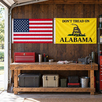 Heavy Duty American Flag and Don't Tread on Alabama Flag 3x5 2-Pack displayed outdoors