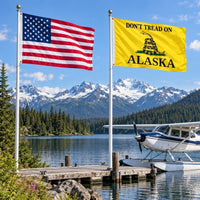 Heavy Duty American Flag and Don't Tread on Alaska Flag 3x5 2-Pack displayed outdoors