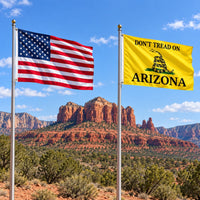 Heavy Duty American Flag and Don't Tread on Arizona Flag 3x5 2-Pack displayed outdoors