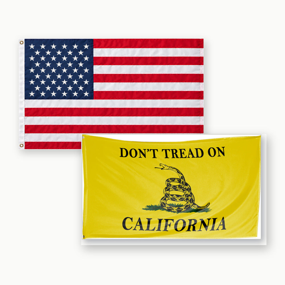 Heavy Duty American Flag and Don't Tread on California Flag 3x5 2-Pack
