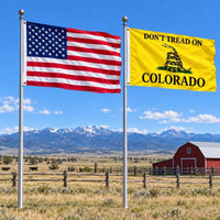 Heavy Duty American Flag and Don't Tread on Colorado Flag 3x5 2-Pack displayed outdoors