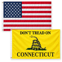 Heavy Duty American Flag and Don't Tread on Connecticut Flag 3x5 2-Pack