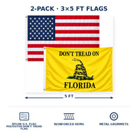 Heavy Duty American Flag and Don't Tread on Florida Flag 3x5 2-Pack features and size details